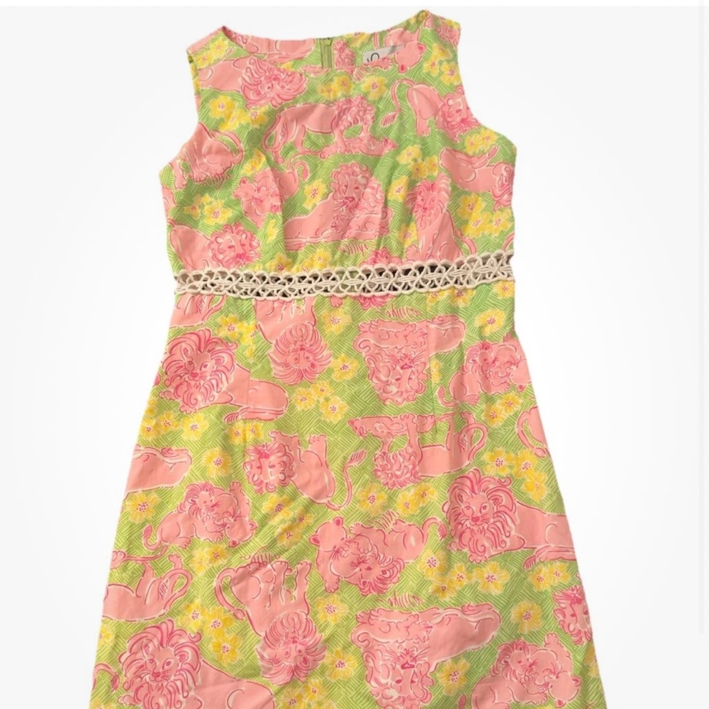 Vintage White Label LILLY PULITZER Sleeveless Dress “Lounging Lions” Size 4